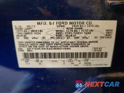 Zdjęcie 12 z 12 samochodu: 2013 FORD EDGE LIMITED VIN:2FMDK3K92DBB01940 - miniatura