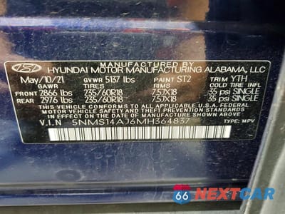 Zdjęcie 13 z 13 samochodu: 2021 HYUNDAI SANTA FE SE VIN:5NMS14AJ6MH364837 - miniatura