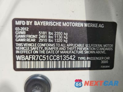 Zdjęcie 12 z 12 samochodu: 2012 BMW 535 I VIN:WBAFR7C51CC813542 - miniatura