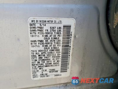 Zdjęcie 13 z 13 samochodu: 2014 NISSAN MURANO S VIN:JN8AZ1MW6EW522610 - miniatura