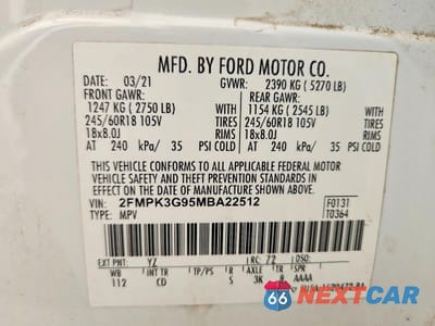 Zdjęcie 14 z 14 samochodu: 2021 FORD EDGE SE VIN:2FMPK3G95MBA22512 - miniatura
