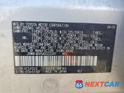 Zdjęcie 13 z 13 samochodu: 2010 TOYOTA RAV4 SPORT VIN:JTMRF4DV5AD023349 - miniatura