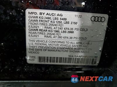 Zdjęcie 12 z 12 samochodu: 2023 AUDI Q5 SPORTBACK PRM PLS 45 VIN:WA15AAFY4P2056490 - miniatura
