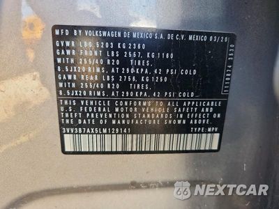 Zdjęcie 14 z 14 samochodu: 2020 VOLKSWAGEN TIGUAN SE VIN:3VV3B7AX5LM129141 - miniatura