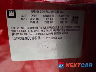Zdjęcie 12 z 12 samochodu: 2012 CHEVROLET VOLT VIN:1G1RD6E40CU108795 - miniatura