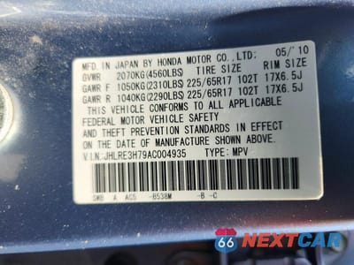 Zdjęcie 13 z 13 samochodu: 2010 HONDA CR-V EXL VIN:JHLRE3H79AC004935 - miniatura