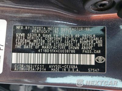 Zdjęcie 12 z 12 samochodu: 2012 TOYOTA CAMRY HYBRID XLE VIN:4T1BD1FK4CU038786 - miniatura
