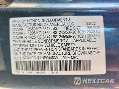 Zdjęcie 13 z 13 samochodu: 2022 HONDA PILOT SE VIN:5FNYF6H21NB044639 - miniatura