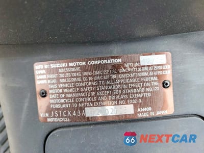 Zdjęcie 9 z 9 samochodu: 2006 SUZUKI AN400 K3 VIN:JS1CK43AX62102125 - miniatura