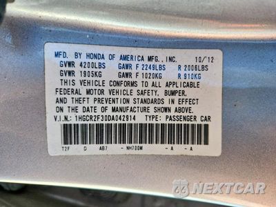 Zdjęcie 12 z 12 samochodu: 2013 HONDA ACCORD VIN:1HGCR2F30DA042914 - miniatura