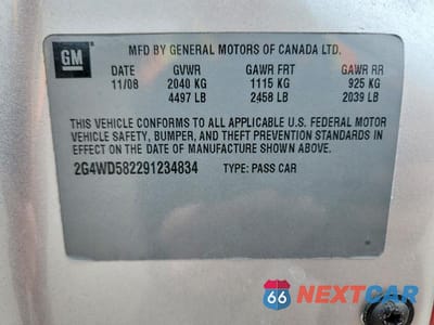 Zdjęcie 12 z 12 samochodu: 2009 BUICK LACROSSE CXL VIN:2G4WD582291234834 - miniatura