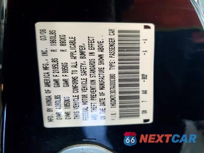 Zdjęcie 12 z 12 samochodu: 2007 HONDA ACCORD LX VIN:1HGCM71307A000380 - miniatura