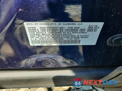 Zdjęcie 13 z 13 samochodu: 2018 HONDA PILOT TOURING VIN:5FNYF6H93JB015683 - miniatura