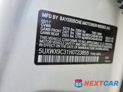 Zdjęcie 12 z 12 samochodu: 2017 BMW X3 XDRIVE28I VIN:5UXWX9C31H0T23855 - miniatura