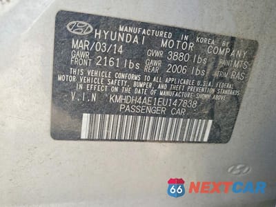 Zdjęcie 12 z 12 samochodu: 2014 HYUNDAI ELANTRA SE VIN:KMHDH4AE1EU147838 - miniatura