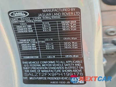 Zdjęcie 12 z 12 samochodu: 2023 LAND ROVER RANGE ROVER EVOQUE R-DYNAMIC S VIN:SALZT2FX9PH199178 - miniatura