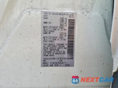 Zdjęcie 14 z 14 samochodu: 2022 NISSAN MURANO S VIN:5N1AZ2AS4NC124540 - miniatura