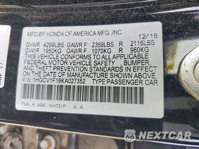 Zdjęcie 12 z 12 samochodu: 2019 HONDA ACCORD LX VIN:1HGCV1F16KA027352 - miniatura