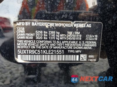 Zdjęcie 13 z 13 samochodu: 2019 BMW X3 XDRIVE30I VIN:5UXTR9C51KLE21551 - miniatura