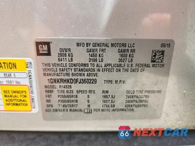 Zdjęcie 13 z 13 samochodu: 2015 CHEVROLET TRAVERSE LT VIN:1GNKRHKD0FJ360229 - miniatura