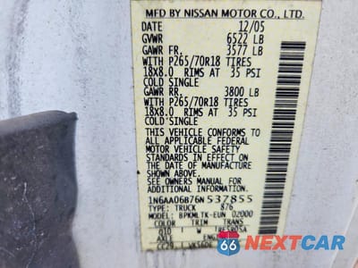 Zdjęcie 12 z 12 samochodu: 2006 NISSAN TITAN XE VIN:1N6AA06B76N537855 - miniatura