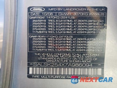 Zdjęcie 13 z 13 samochodu: 2007 LAND ROVER RANGE ROVER SPORT HSE VIN:SALSK254X7A986094 - miniatura