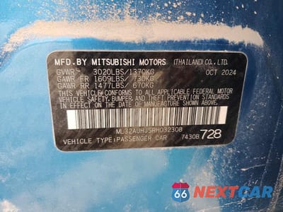 Zdjęcie 12 z 12 samochodu: 2024 MITSUBISHI MIRAGE ES VIN:ML32AUHJ5RH032308 - miniatura