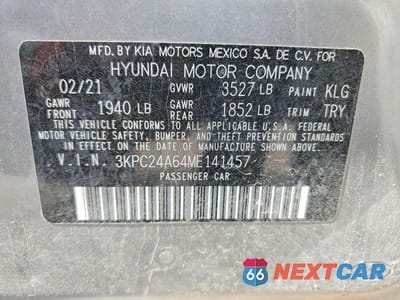 Zdjęcie 12 z 12 samochodu: 2021 HYUNDAI ACCENT SE VIN:3KPC24A64ME141457 - miniatura