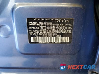 Zdjęcie 14 z 14 samochodu: 2016 SUBARU FORESTER 2.5I PREMIUM VIN:JF2SJADC9GH515480 - miniatura