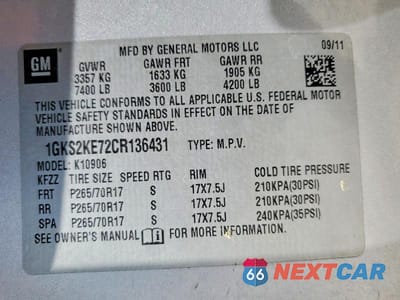 Zdjęcie 13 z 13 samochodu: 2012 GMC YUKON XL K1500 SLT VIN:1GKS2KE72CR136431 - miniatura