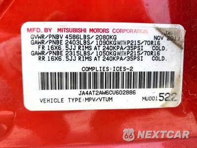 Zdjęcie 13 z 13 samochodu: 2012 MITSUBISHI OUTLANDER ES VIN:JA4AT2AW6CU602886 - miniatura