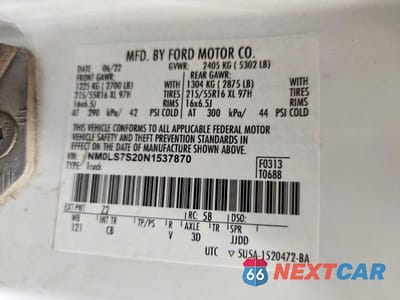 Zdjęcie 14 z 14 samochodu: 2022 FORD TRANSIT CONNECT XL VIN:NM0LS7S20N1537870 - miniatura