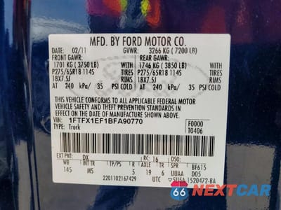 Zdjęcie 13 z 13 samochodu: 2011 FORD F150 SUPER CAB VIN:1FTFX1EF1BFA90770 - miniatura