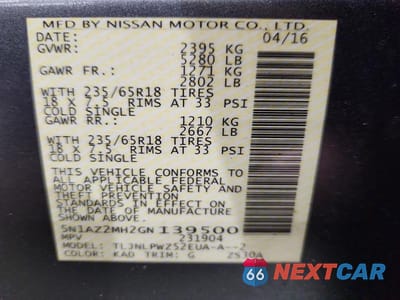 Zdjęcie 13 z 13 samochodu: 2016 NISSAN MURANO S VIN:5N1AZ2MH2GN139500 - miniatura