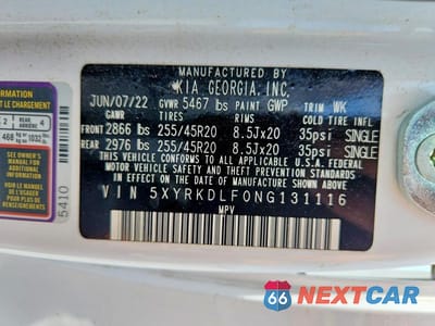 Zdjęcie 13 z 13 samochodu: 2022 KIA SORENTO SX VIN:5XYRKDLF0NG131116 - miniatura