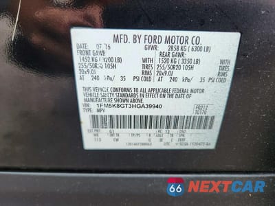 Zdjęcie 12 z 12 samochodu: 2017 FORD EXPLORER SPORT VIN:1FM5K8GT3HGA39940 - miniatura