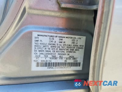 Zdjęcie 12 z 12 samochodu: 2006 NISSAN ALTIMA 2.5 VIN:1N4AL11D56N365522 - miniatura