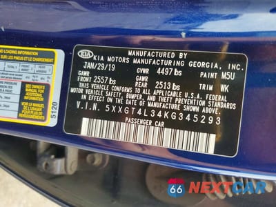 Zdjęcie 13 z 13 samochodu: 2019 KIA OPTIMA LX VIN:5XXGT4L34KG345293 - miniatura
