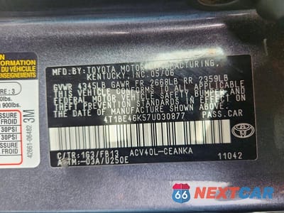 Zdjęcie 13 z 13 samochodu: 2007 TOYOTA CAMRY LE VIN:4T1BE46K57U030877 - miniatura
