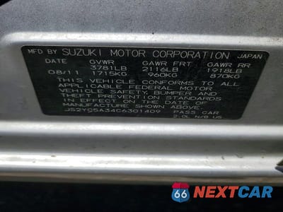 Zdjęcie 12 z 12 samochodu: 2012 SUZUKI SX4 LE VIN:JS2YC5A34C6301409 - miniatura