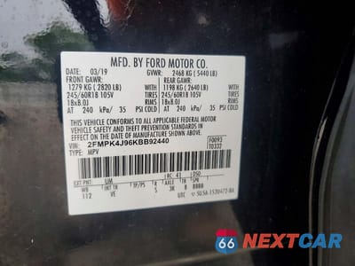 Zdjęcie 12 z 12 samochodu: 2019 FORD EDGE SEL VIN:2FMPK4J96KBB92440 - miniatura