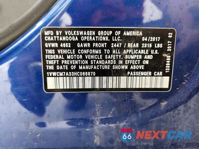 Zdjęcie 12 z 12 samochodu: 2017 VOLKSWAGEN PASSAT SEL PREMIUM VIN:1VWCM7A33HC068870 - miniatura