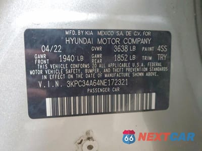Zdjęcie 12 z 12 samochodu: 2022 HYUNDAI ACCENT LIMITED VIN:3KPC34A64NE172321 - miniatura