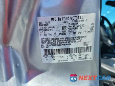 Zdjęcie 12 z 12 samochodu: 2012 FORD ESCAPE LIMITED VIN:1FMCU9EG3CKB70126 - miniatura