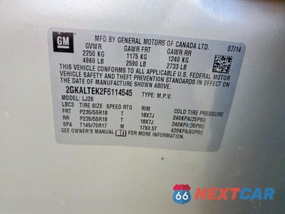 Zdjęcie 13 z 13 samochodu: 2015 GMC TERRAIN SLT VIN:2GKALTEK2F6114545 - miniatura