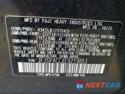 Zdjęcie 13 z 13 samochodu: 2014 SUBARU XV CROSSTREK 2.0 PREMIUM VIN:JF2GPACCXE9219851 - miniatura