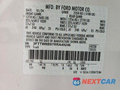 Zdjęcie 13 z 13 samochodu: 2024 FORD MAVERICK XL VIN:3FTTW8B97RRA49246 - miniatura