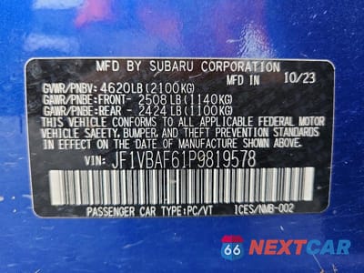 Zdjęcie 12 z 12 samochodu: 2023 SUBARU WRX PREMIUM VIN:JF1VBAF61P9819578 - miniatura