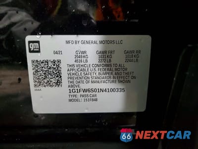 Zdjęcie 13 z 13 samochodu: 2022 CHEVROLET BOLT EV 1LT VIN:1G1FW6S01N4100335 - miniatura