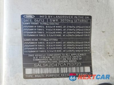 Zdjęcie 13 z 13 samochodu: 2012 LAND ROVER RANGE ROVER SPORT HSE LUXURY VIN:SALSK2D47CA753723 - miniatura